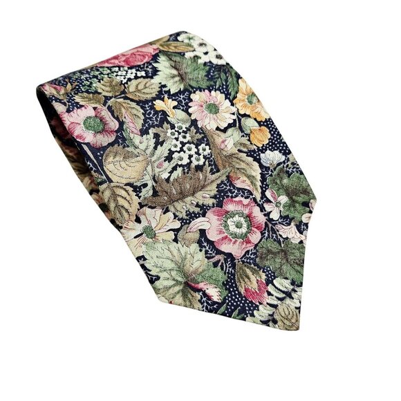 Floral Pattern Mens Neck Tie By Beans McGee 100% Cotton Made in USA‎ Standard - Picture 1 of 6